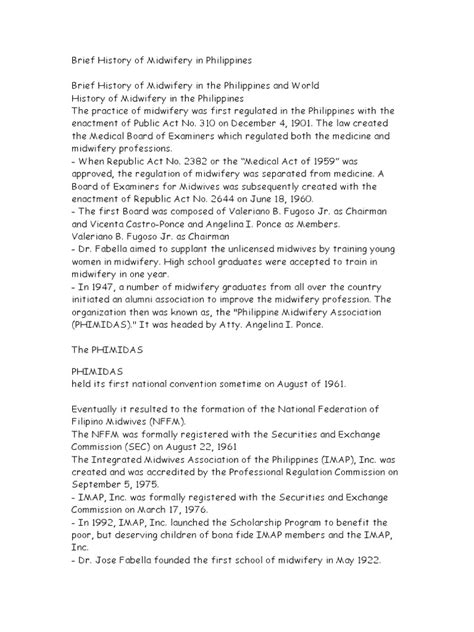 Brief History of Midwifery in Philippines .